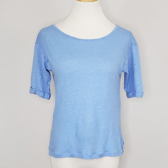 LOFT Linen Short Sleeve Top Blue XS - Picture 1 of 6